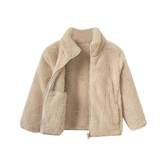 GYRATEDREAM Toddler Boys Girls Fleece Jacket Baby Autumn Winter Solid Thickened Zipper Long Sleeve Stand Collar Coat Kids Warm Coral Velvet Outwear for 12M-15T Brown