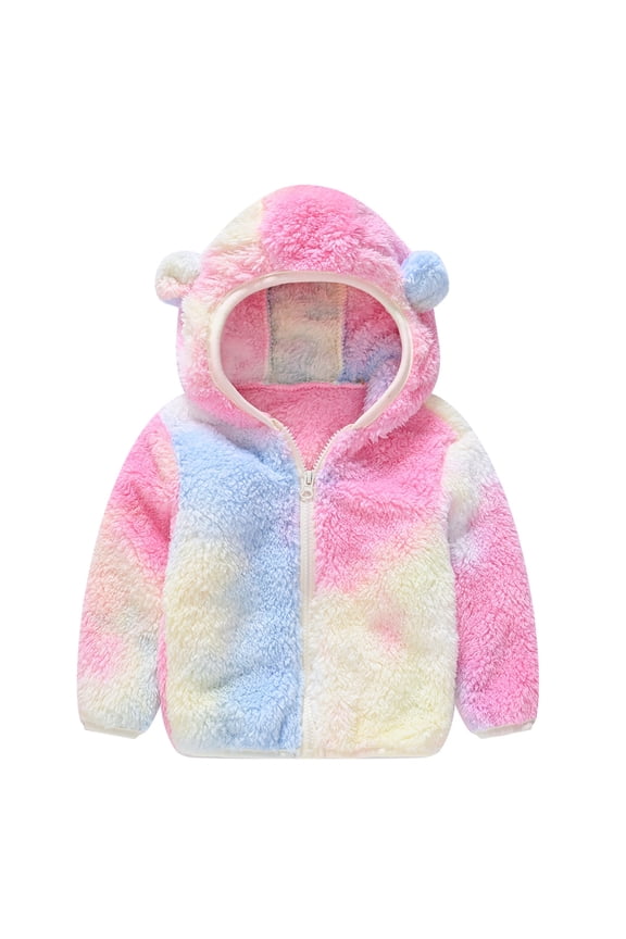 Toddler Boys Girls Hooded Bear Ears Jacket Fleece Hoodie Baby Long Sleeve Warm Fuzzy Coat Zip-up Sweater Outwear Kids Fall Winter Clothes for 12M-7T