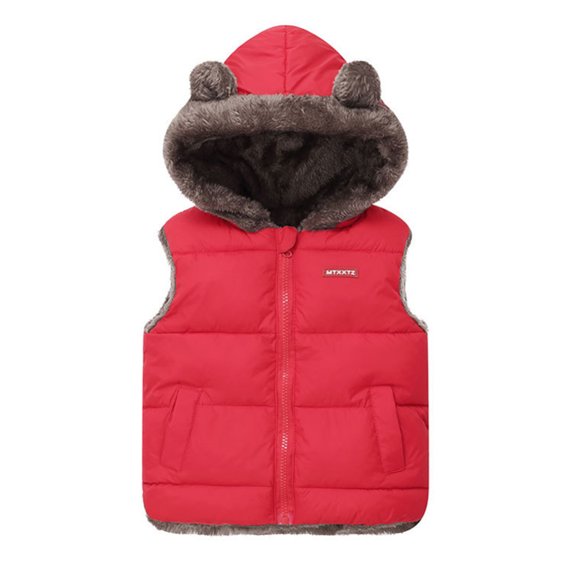 GYRATEDREAM Toddler Boys Girls Hooded Puffer Vest Padded Warm Winter Jacket Lightweight Sleeveless Bear Ears Zipper Up Coat for 1-2Y Red