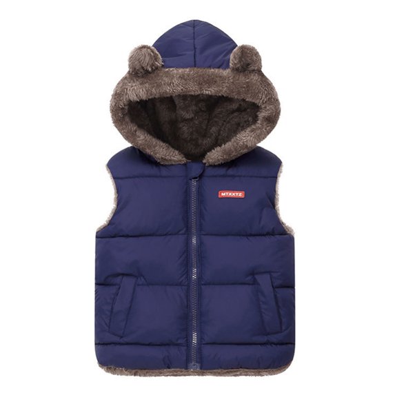 GYRATEDREAM Toddler Boys Girls Hooded Puffer Vest Padded Warm Winter Jacket Lightweight Sleeveless Bear Ears Zipper Up Coat for 4-5Y Blue