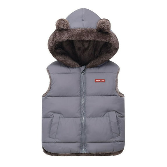 GYRATEDREAM Toddler Boys Girls Hooded Puffer Vest Padded Warm Winter Jacket Lightweight Sleeveless Bear Ears Zipper Up Coat for 4-5Y Gray
