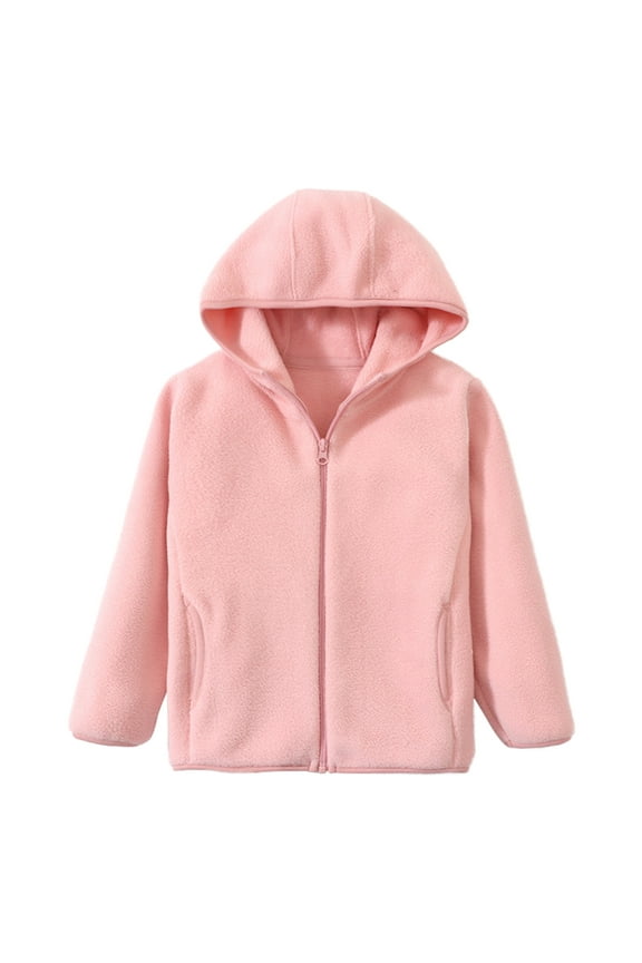 Toddler Polar Fleece Jacket Hooded Baby Boys Girls Autumn Winter Long Sleeve Thick Warm Outerwear