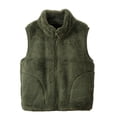 thumbnail image 1 of GYRATEDREAM Toddler Boys Girls Sleeveless Fleece Jacket Baby Solid Stand Collar Windproof Zipper Thicken Warm Vest Outerwear Kids Winter Waistcoat Army Green for 4-12Y, 1 of 1