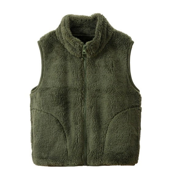 GYRATEDREAM Toddler Boys Girls Sleeveless Fleece Jacket Baby Solid Stand Collar Windproof Zipper Thicken Warm Vest Outerwear Kids Winter Waistcoat Army Green for 4-12 Years