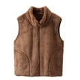 thumbnail image 1 of GYRATEDREAM Toddler Boys Girls Sleeveless Fleece Jacket Baby Solid Stand Collar Windproof Zipper Thicken Warm Vest Outerwear Kids Winter Waistcoat Dark Brown for 4-12 Years, 1 of 8