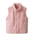 thumbnail image 1 of GYRATEDREAM Toddler Boys Girls Sleeveless Fleece Jacket Baby Solid Stand Collar Windproof Zipper Thicken Warm Vest Outerwear Kids Winter Waistcoat Pink for 4-12Y, 1 of 7