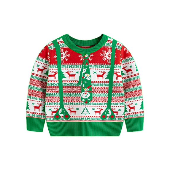 GYRATEDREAM Toddler Boys Girls Sweatshirts Christmas Reindeer Fleece Crewneck Pullover Xmas Winter Warm Sweaters Tops for 7Y Green