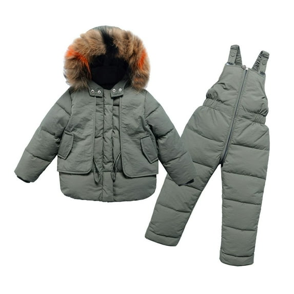 GYRATEDREAM Toddler Boys Girls Winter Down Coats Snowsuit Outerwear 2Pcs Clothes Baby Kids Hooded Jacket Snow Ski Bib Pants Outfits Set for 2-9 Years Pea Green