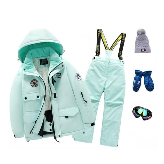 GYRATEDREAM Toddler Boys Girls Winter Snowsuit Outerwear 5Pcs Set Clothes Baby Kids Hooded Jacket Down Coats + Snow Ski Bib Pants + Fleece Hat + Waterproof Gloves + Ski Goggles Outfits for 4-14 Years