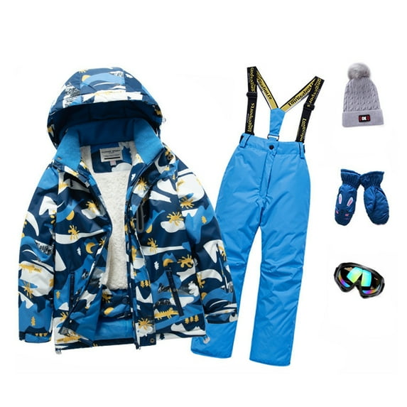 GYRATEDREAM Toddler Boys Girls Winter Snowsuit Outerwear 5Pcs Set Clothes Baby Kids Hooded Jacket Down Coats + Snow Ski Bib Pants + Fleece Hat + Waterproof Gloves + Ski Goggles Outfits for 4-14 Years