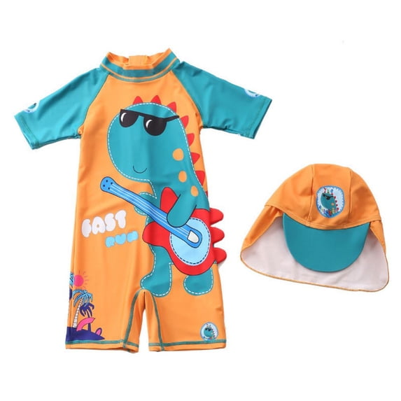GYRATEDREAM Toddler Boys One Piece Zip Sunsuits with Sun Hat UPF 50+ Kid Beach Swimsuit 5-6 Years