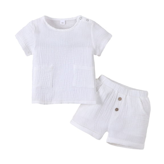 GYRATEDREAM Toddler Boys Summer Clothes Solid Color Crewneck Short Sleeve T-Shirt Tops and Pocket Shorts Set Casual Outfits for 4-5Y White
