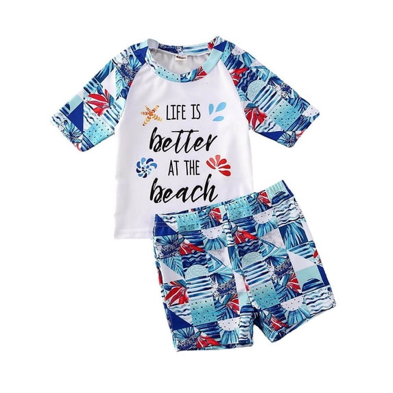 GYRATEDREAM Toddler Boys Two Piece Swimsuits Outfits Baby Short Sleeve Rash Guard and Swim Trunks Bathing Suits Sunsuit Swimwear for 12 Months-4 Years