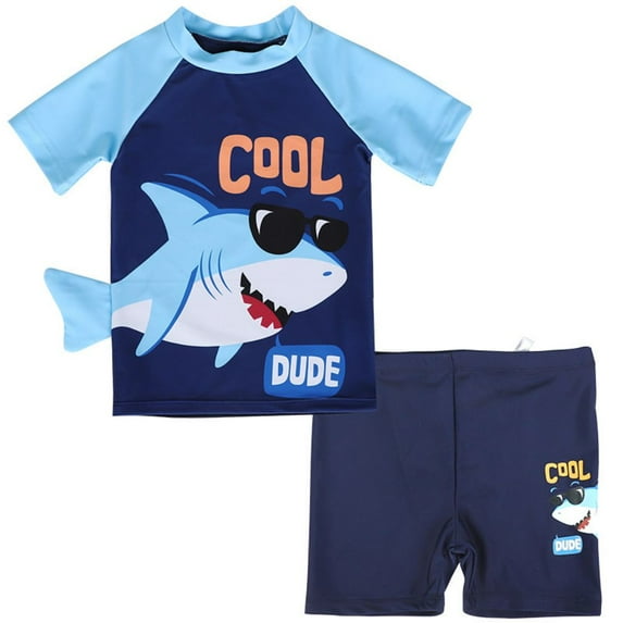 GYRATEDREAM Toddler Boys Two Piece Swimsuits Outfits Baby Short Sleeve Shark Print Rash Guard and Swim Trunks Bathing Suits Sunsuit Swimwear for 2-8 Years