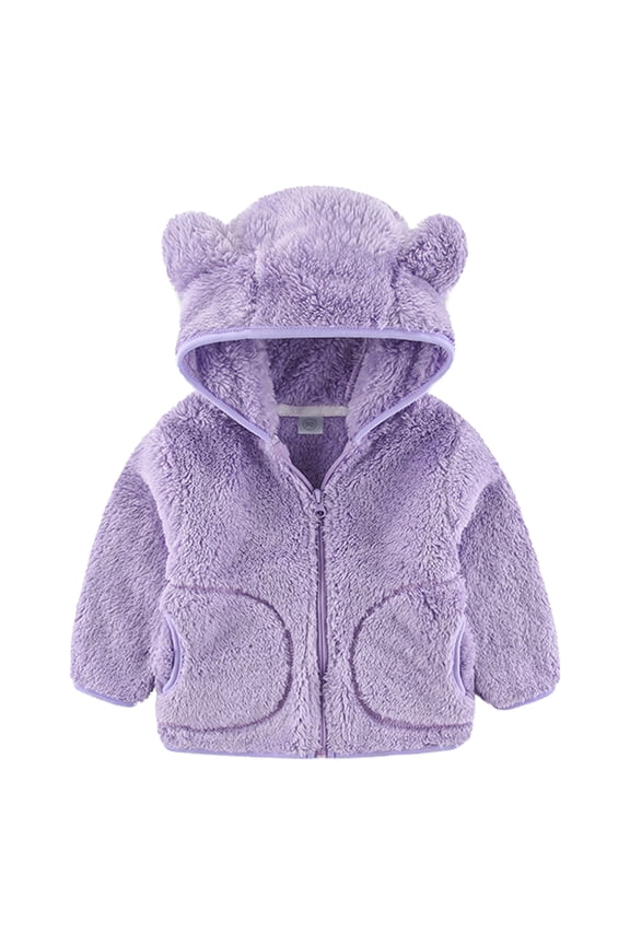 Toddler Fleece Jackets Cute Bear Hooded Jacket Kids Winter Zip Up Coats Outerwear with Pockets 1-7Years