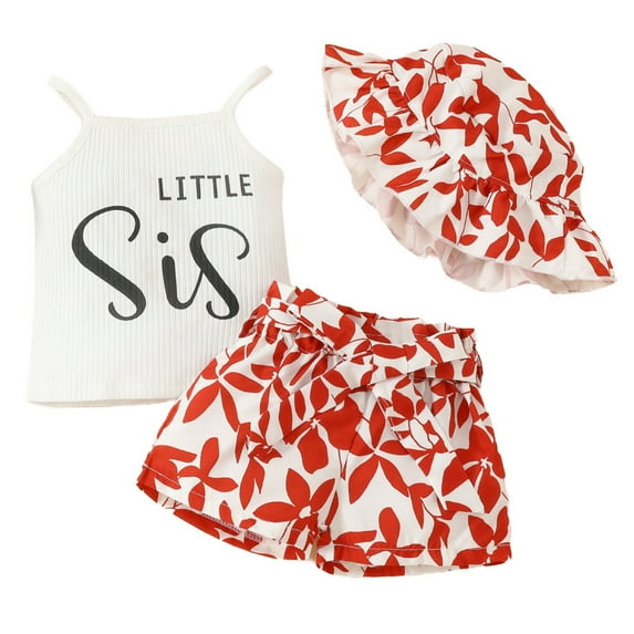 GYRATEDREAM Toddler Girl Clothes Summer Clothes Shorts Set Sleeveless T-shirt Tank Top Floral Shorts Hat 3Pcs Set