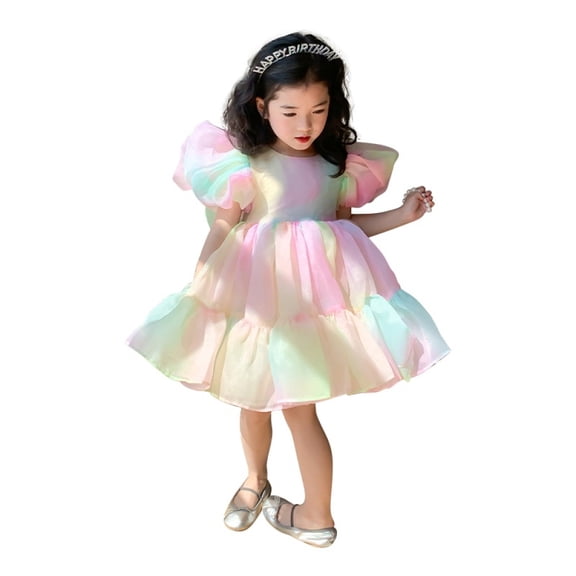 GYRATEDREAM Toddler Girl Princess Dress Short Puff Sleeve Flared Tutu Dress Mesh Dresses Party Wedding Birthday Tulle Dresses for 4-5 Years