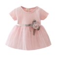 thumbnail image 1 of GYRATEDREAM Toddler Girl Princess Dress Short Sleeve Rose Pattern Tutu Dress Mesh Dresses Party Wedding Birthday Tulle Dresses for 3-4 Years, 1 of 1