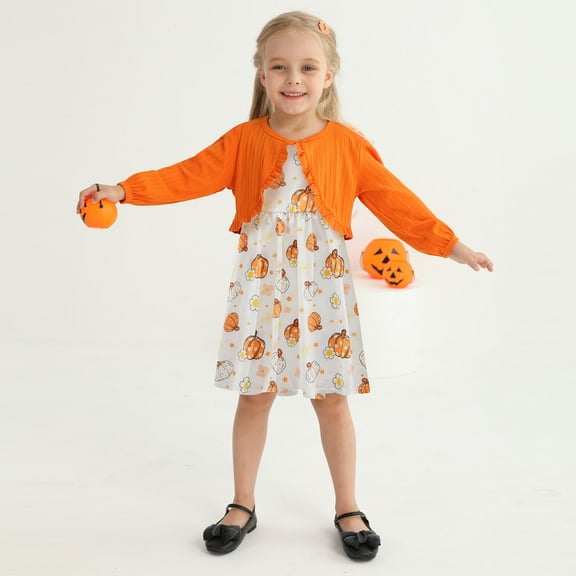 GYRATEDREAM Toddler Girl Sleeveless Dresses and Long Sleeve Ruffle Cardigan 2 Piece Halloween Outfits