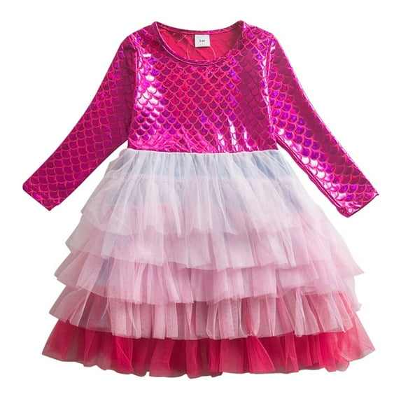 GYRATEDREAM Toddler Girl Tutu Dress Sequin Tulle Princess Prom Dresses Kids Girl Birthday Party Outfit Summer Long Sleeve Dresses for 4-5T