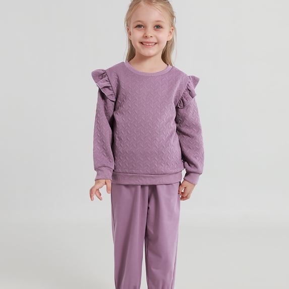 GYRATEDREAM Toddler Girls 2 Piece Outfits Ruffle Long Sleeve Pullover Sweatshirts and Sweatpants Fall Clothing Sets