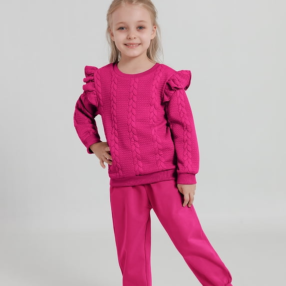GYRATEDREAM Toddler Girls 2 Piece Outfits Ruffle Long Sleeve Pullover Sweatshirts and Sweatpants Fall Clothing Sets
