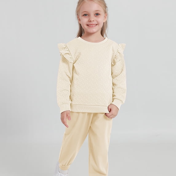GYRATEDREAM Toddler Girls 2 Piece Outfits Ruffle Long Sleeve Pullover Sweatshirts and Sweatpants Fall Clothing Sets