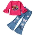 thumbnail image 1 of GYRATEDREAM Toddler Girls 2Pcs Butterfly Print Long Flared Sleeve Tops and Wide-Leg Denim Pants Suit for 1-6 Years, 1 of 9
