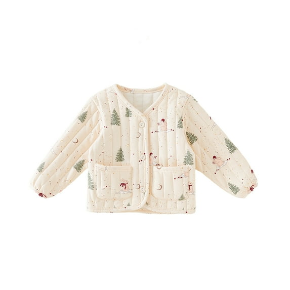 GYRATEDREAM Toddler Girls Boys Fall Winter Jacket Baby Cotton Long Sleeve Button down Graphic Print Cardigan Coat Unisex Kids Warm Thicken Outwear for 2-9 Years
