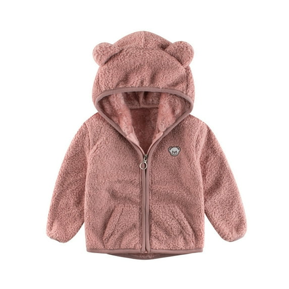 GYRATEDREAM Toddler Girls Boys Fleece Hooded Jacket Baby Zip up Warm Windproof Hoodie Coat Kids Fall Winter Outwear Outdoor Clothes for 1-7 Years Rose Red