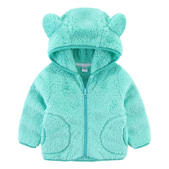 GYRATEDREAM Toddler Girls Boys Hooded Fleece Jacket Baby Bear Ears Zip Up Solid Color Outwear Coat with Pockets Kids Fall Winter Clothes Aqua Blue for 1-7Y