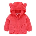 thumbnail image 1 of GYRATEDREAM Toddler Girls Boys Hooded Fleece Jacket Baby Bear Ears Zip Up Solid Color Outwear Coat with Pockets Kids Fall Winter Clothes Watermelon Red for 1-7Y, 1 of 3