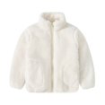 thumbnail image 1 of GYRATEDREAM Toddler Girls Boys Simple Stand Collar Plush Coat Baby Kids Solid Full Zip Warm Jacket Children Thicken Faux Furry Fleece Casual Tops for 2-11 Years, 1 of 8