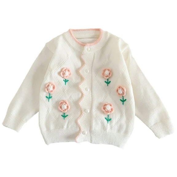 GYRATEDREAM Toddler Girls Crewneck Cardigan Long Sleeve Children Button Cotton Sweater Uniform Sweaters for 2-3Y White