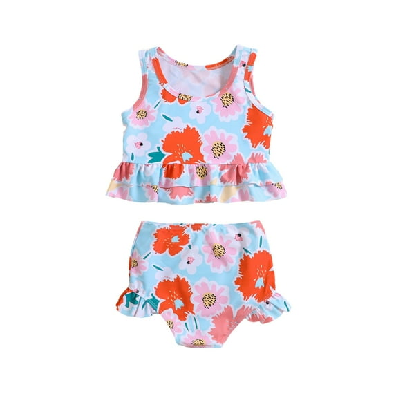 GYRATEDREAM Toddler Girls Cropped 2-Piece Swimsuits Sleeveless Tankini Bathing Suit Summer Outfit Set with UPF50+ Sun Protection