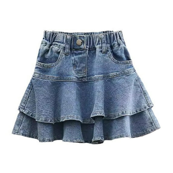 GYRATEDREAM Toddler Girls Denim Skirt Elastic Waist Flared Pleated Ruffle Jean Skirts for Kids, 2-3 Years