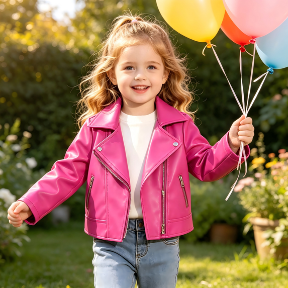 GYRATEDREAM Toddler Girls Faux Leather Motorcycle Jacket Lapel Zip Up Biker Coat Kids Fall Outerwear, 2-8Y