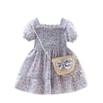 thumbnail image 1 of GYRATEDREAM Toddler Girls Floral Dress Square Neck Puff Sleeve A-Line Smocked Dress with Bag Toddler Girls Summer Dress 2-9 Years, 1 of 6