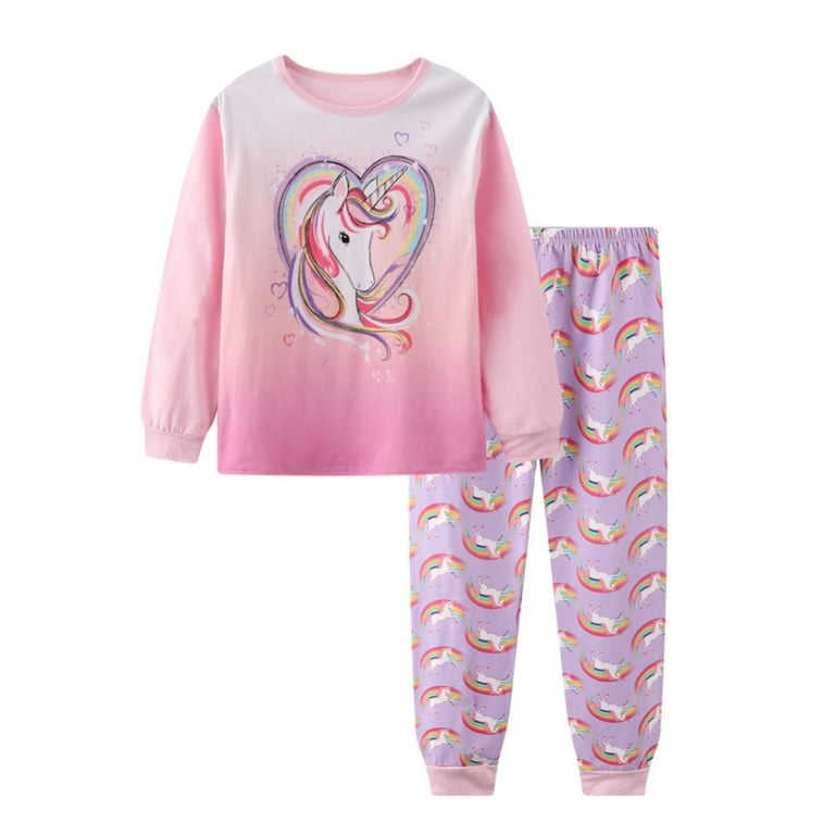 FEDPOP Girls Pajamas Graphic Pjs 100% Cotton Kids Clothes Sleepwear Sets 7t