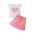 thumbnail image 1 of GYRATEDREAM Toddler Girls Skirt 2 Piece Outfits Baby Love Print Flutter Sleeve T-shirt Top + Belted Button down Skirt Set for 12 Months-5 Years, 1 of 8