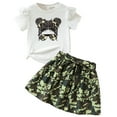 thumbnail image 1 of GYRATEDREAM Toddler Girls Skirt 2 Piece Outfits Kids Baby Cartoon Print Ruffle Short Sleeve T-shirt Top + Belted Summer Skirt Set for 18 Months-7 Years, 1 of 8