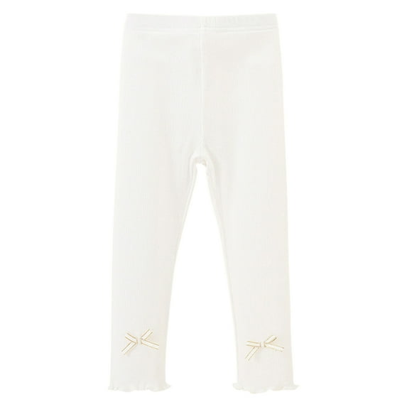 GYRATEDREAM Toddler Girls Slim Fit Stretch Leggings Kids Seamless Panty Soft Cotton Knit Tights Pants with Bows for 1-2Y White Bow