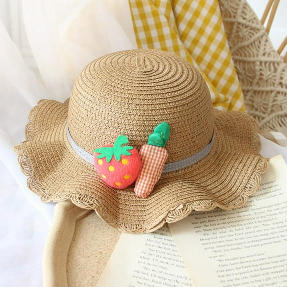 GYRATEDREAM Toddler Girls Straw Hats Wide Brim Hat Sun Beach Hats with Shoulder Bag Beach Bag Cute Flower Summer Beach Cap