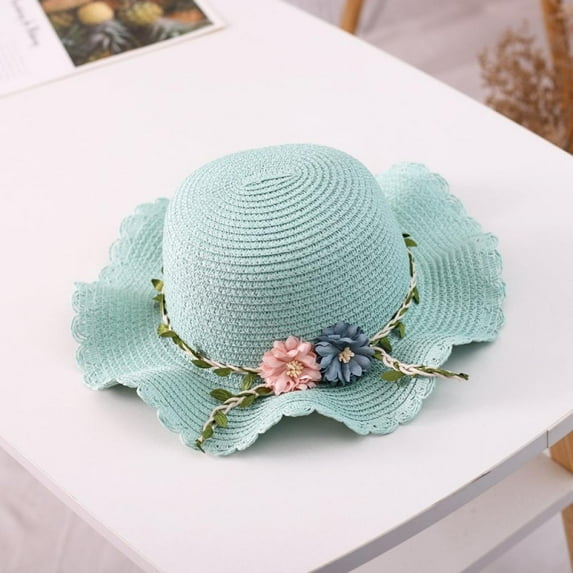 GYRATEDREAM Toddler Girls Straw Hats Wide Brim Hat Sun Beach Hats with Shoulder Bag Beach Bag Cute Flower Summer Beach Cap