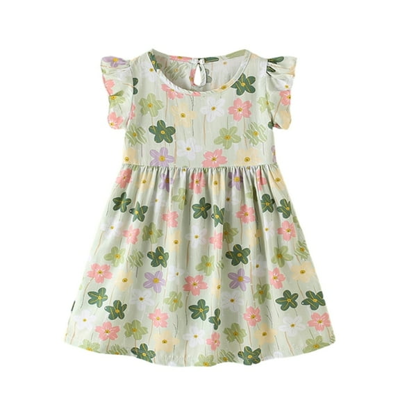 GYRATEDREAM Toddler Girls Summer Dress Kids Flared Sleeve Ruffle Hem A-Line Sundress Casual Midi Dresses 1-10Years