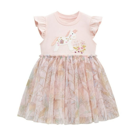 GYRATEDREAM Toddler Girls Summer Dress Kids Princess Dress Print Casual Shirtdress Short Sleeve Dresses A-Line Sundress for 5Y