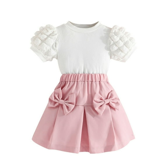 GYRATEDREAM Toddler Girls Two Piece Set Summer Bubble Sleeve Tops Half Skirt 2PCS Two Piece Outfits for 6 Years