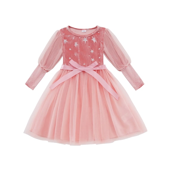 GYRATEDREAM Toddler Girls Velvet Dress Long Sleeve Tulle Tutu Birthday Tea Party Princess Dresses 18M-6Y