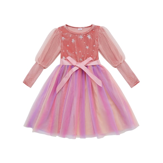 GYRATEDREAM Toddler Girls Velvet Dress Long Sleeve Tulle Tutu Birthday Tea Party Princess Dresses 18M-6Y