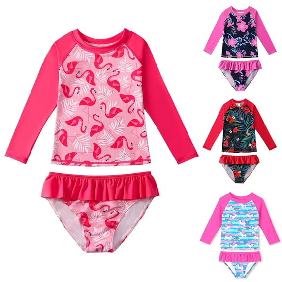 GYRATEDREAM Toddler Kid Girls Rash Guard 2-Piece Swimsuit Set - Long Sleeve Bikini with UPF 50+ Sun Protection 3-11 Years